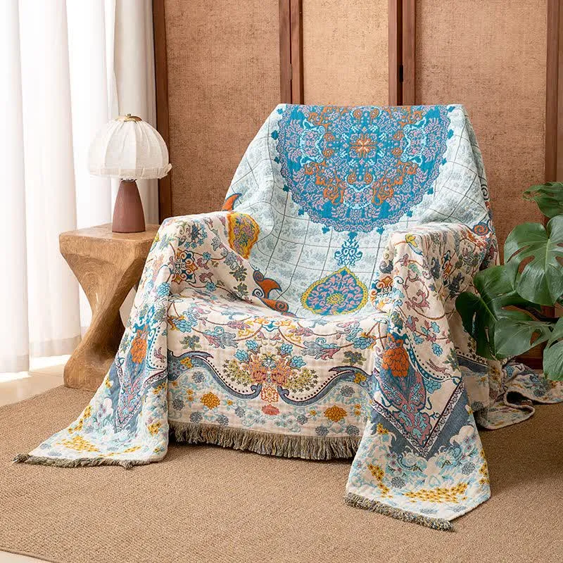 Coperta in cotone con nappe in stile vintage