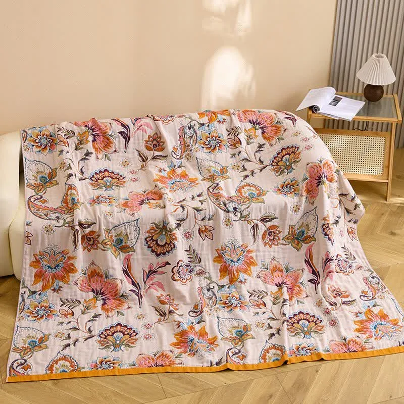 Coperta in puro cotone con motivo floreale in fiore