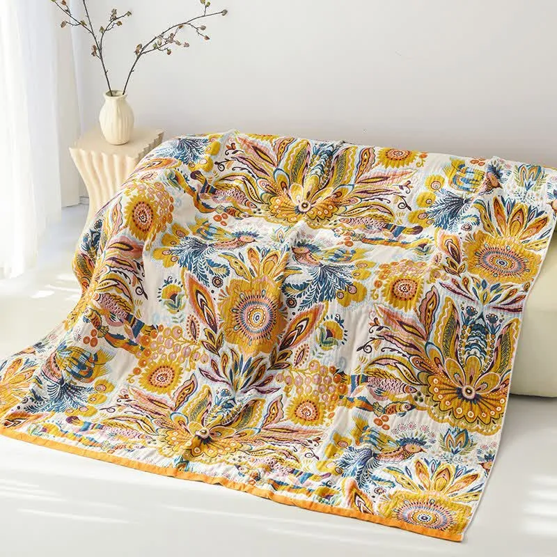 Coperta in puro cotone con motivo floreale tropicale