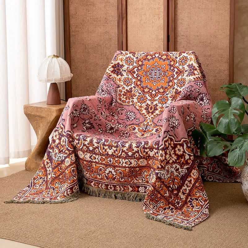 Coperta con nappe in cotone floreale vintage