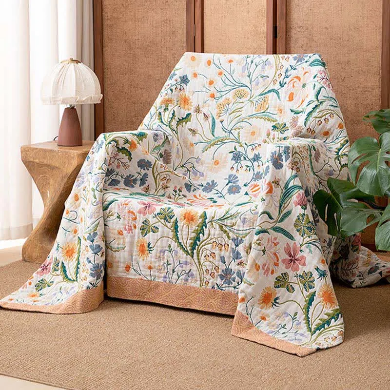 Coperta in puro cotone con motivo floreale botanico