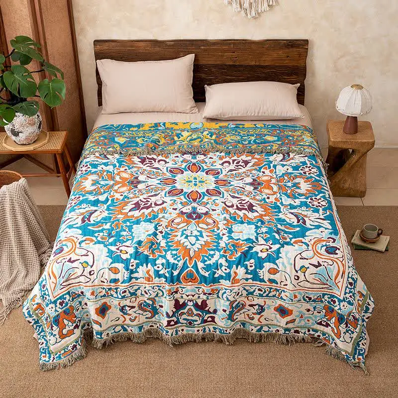 Coperta trapuntata in puro cotone blu retrò
