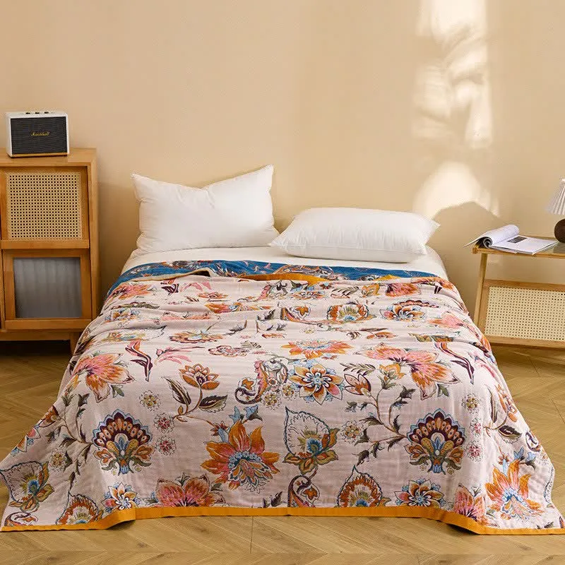 Coperta trapuntata in puro cotone con motivo floreale in fiore