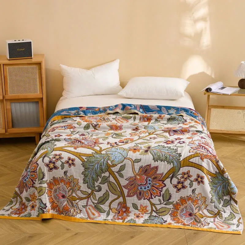 Coperta trapuntata in puro cotone con motivo floreale retrò