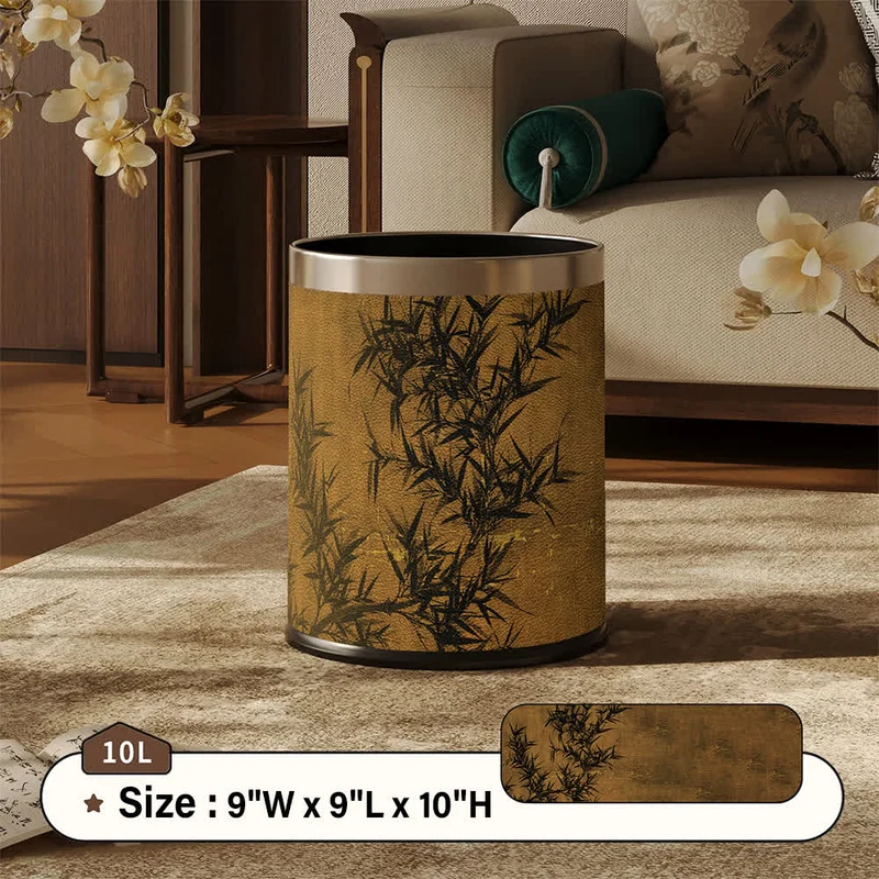 Cestino per rifiuti in pelle con stampa di bambù in stile Zen orientale
