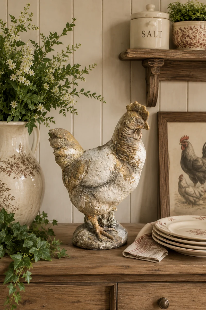 Statuetta Gallina Decorativa Beige 44 cm in Poliresina | Clayre & Eef