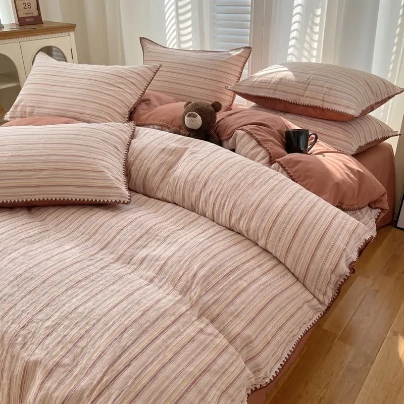 Set di biancheria da letto vintage in cotone a quadri rossi
