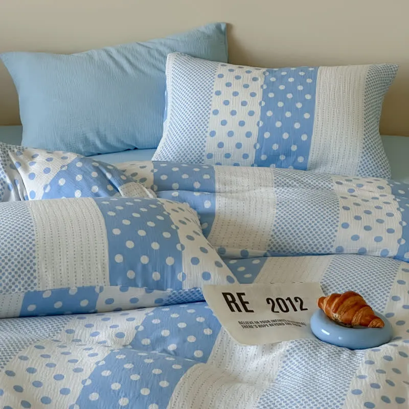 Set di biancheria da letto in doppia garza con motivo patchwork a pois