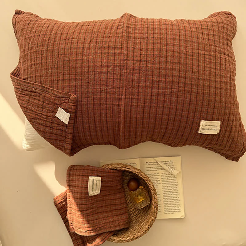 Fodera per cuscino in cotone a doppia garza con motivo a griglia vintage