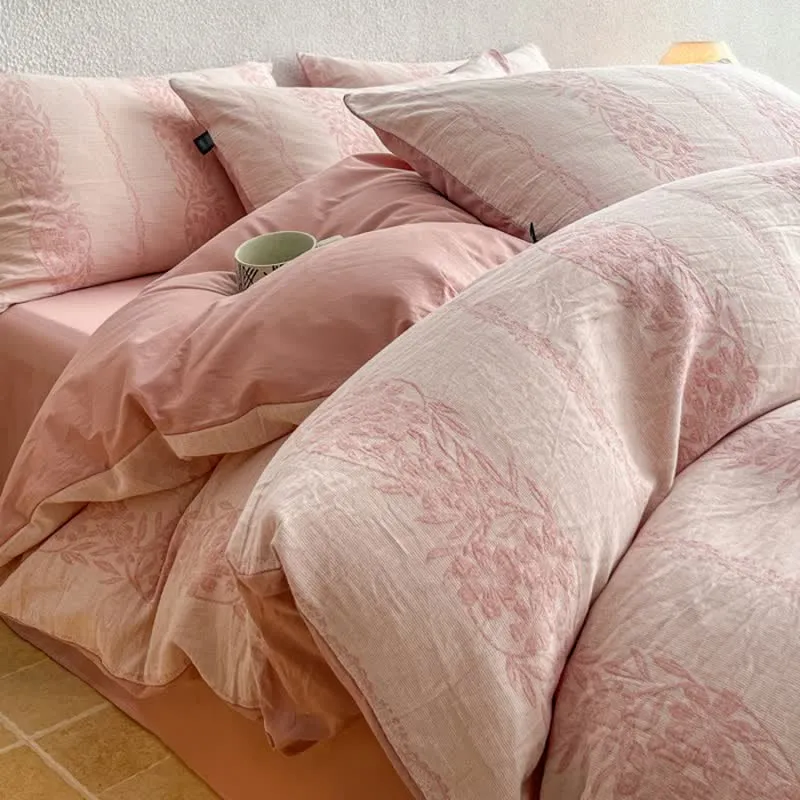Set di biancheria da letto in jacquard di cotone lavato con motivi botanici