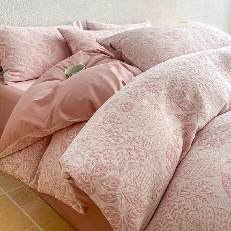 Set di biancheria da letto in jacquard di cotone lavato con motivo botanico