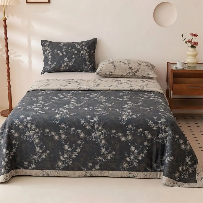 Copriletto vintage in puro cotone con stampa floreale