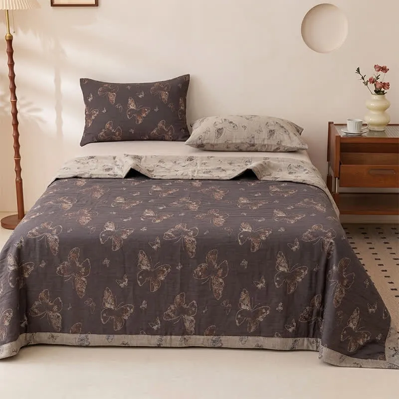 Copriletto in cotone con farfalle in stile vintage per cottage