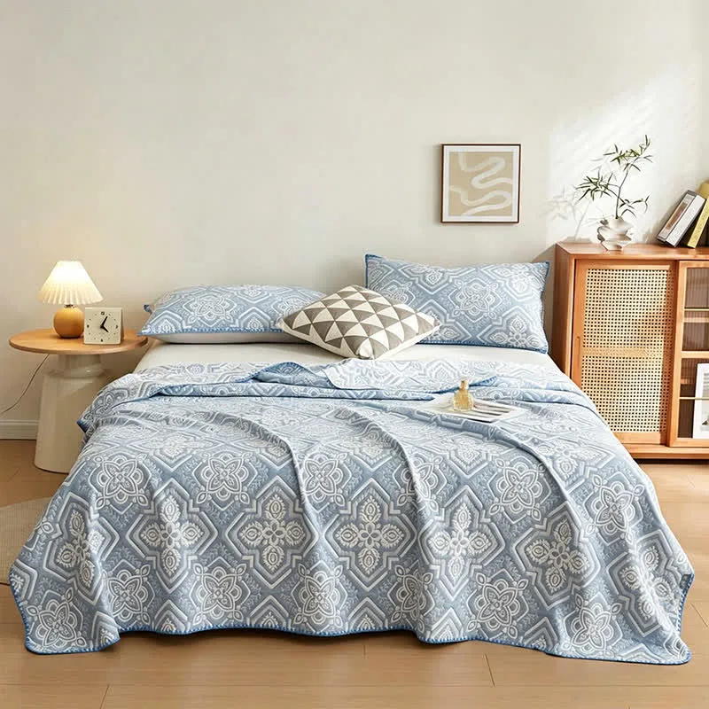 Coperta/trapunta in mussola di cotone con motivo a piastrelle mediterranee