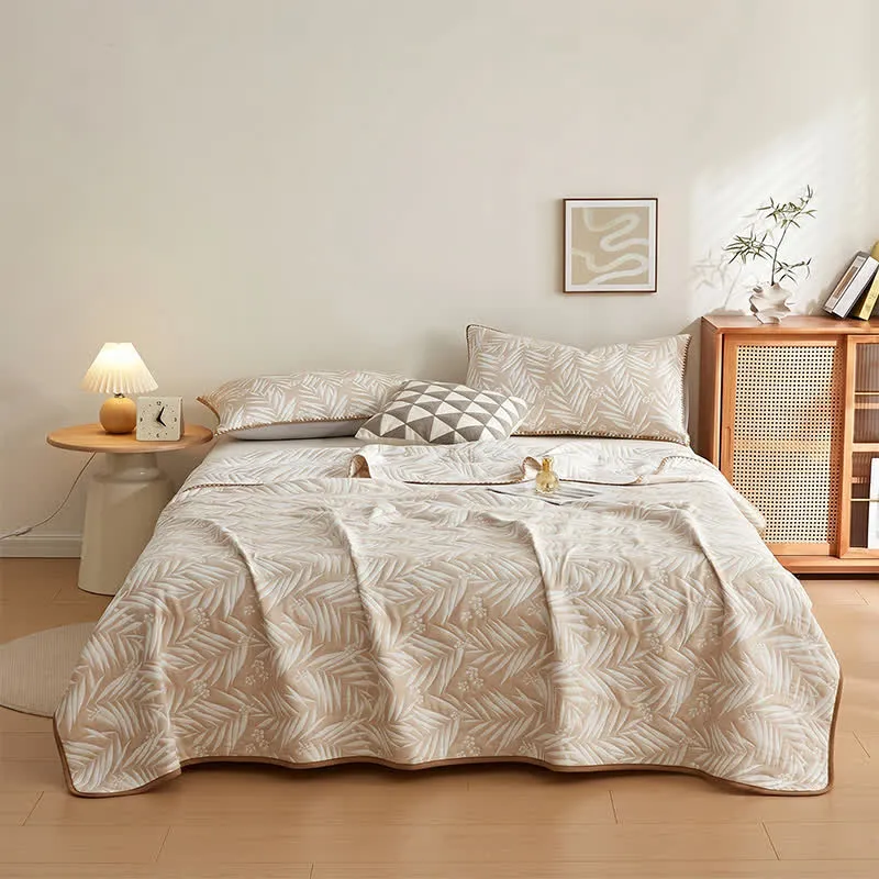 Coperta/trapunta in mussola di cotone con motivo botanico a foglie di palma