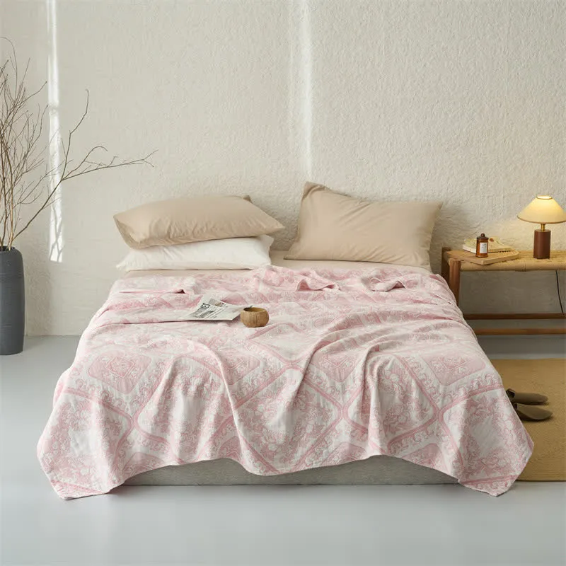 Coperta/trapunta a 3 strati in mussola con motivo floreale a quadri in stile retrò