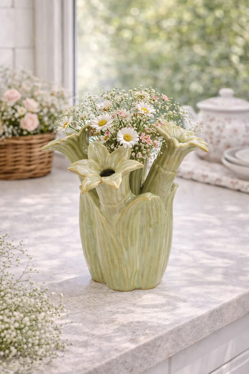Vaso Decorativo in Ceramica Verde 21x20x20 cm