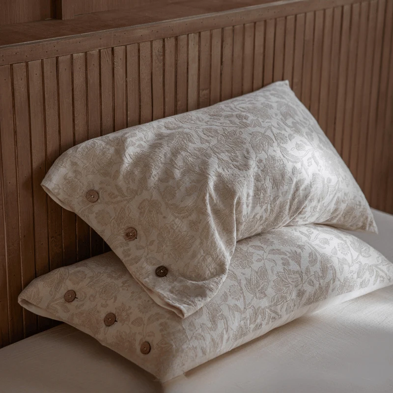 Federe con bottoni in jacquard floreale (2 pezzi)
