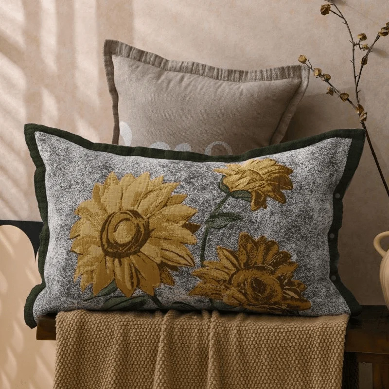 Federe in puro cotone jacquard con motivo a girasoli (2 pezzi)