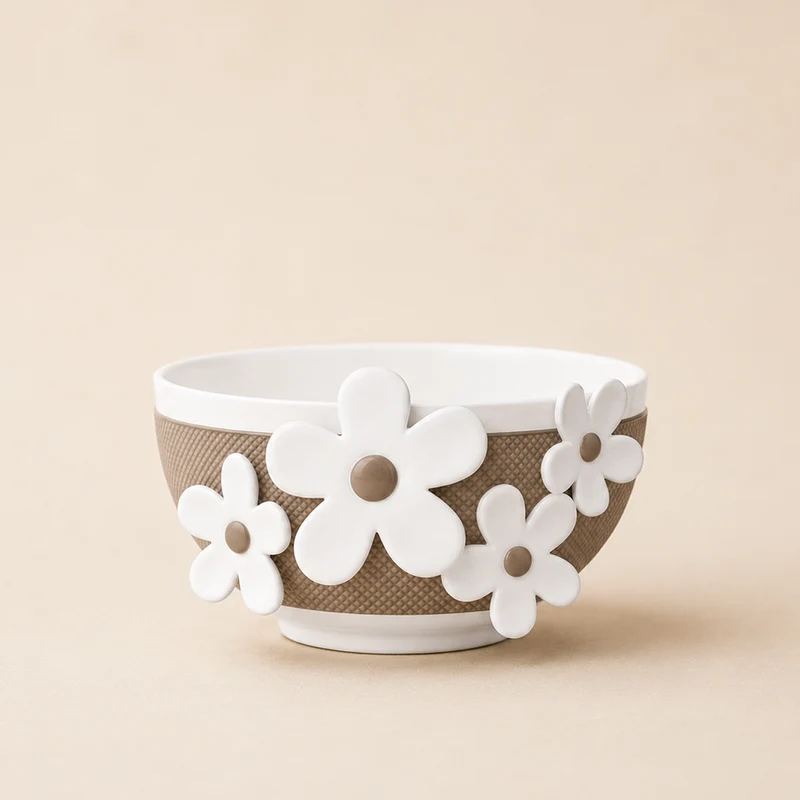 Ciotola Flower Glam tortora/bianco