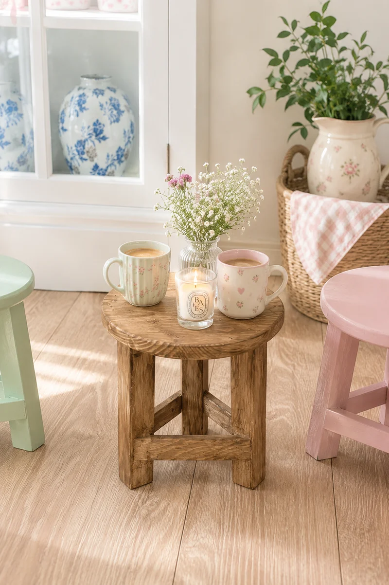 Sgabellino decorativo in legno naturale