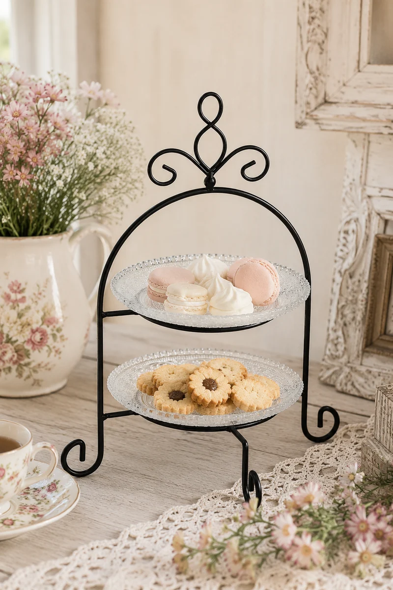 Etagere con 2 ripiani in vetro/metallo