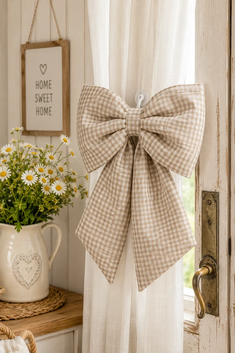 Fiocco Decorativo Imbottito Beige e Bianco – 35x50