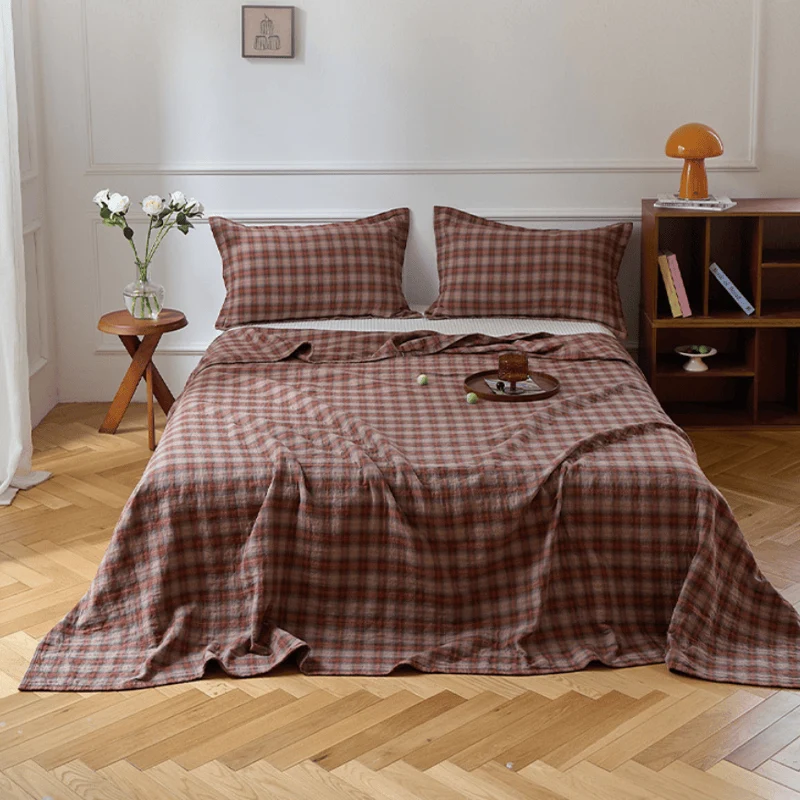 Set di biancheria da letto in cotone a quadri nei toni della terra in stile retrò