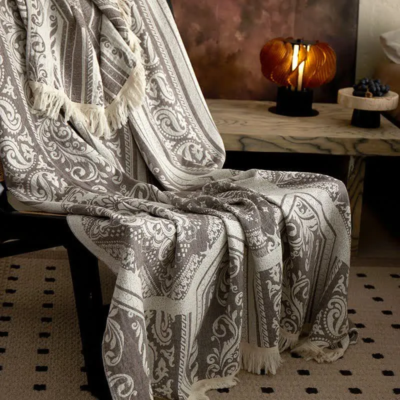 Coperta in cotone con motivo paisley damascato