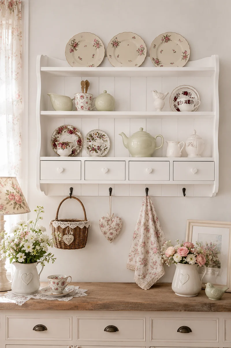 Piattaia Shabby Chic Bianca 90x15x60 cm con 4 Cassetti