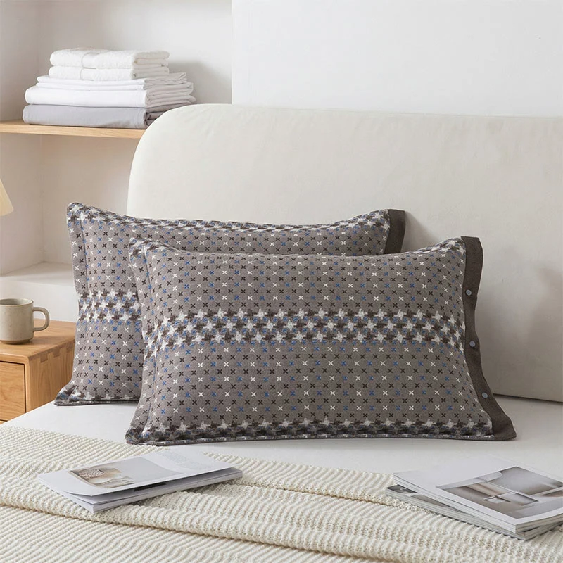 Federe in cotone jacquard con bottoni (2 pezzi)