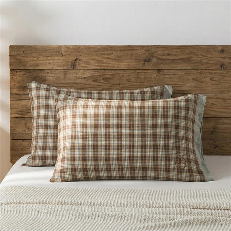 Federe in cotone a quadri vintage con bottoni (2 pezzi)