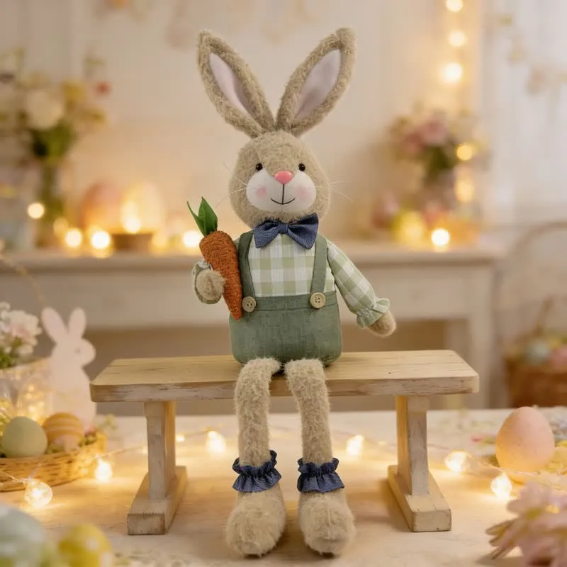Peluche a forma di coniglietto seduto in stile country