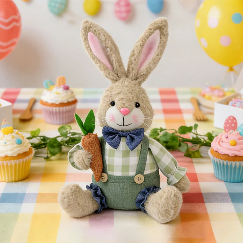 Decorazione di peluche a forma di coniglietto pasquale seduto