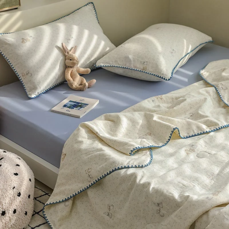 Elegante biancheria da letto in garza di cotone con motivo Leaf & Bunny
