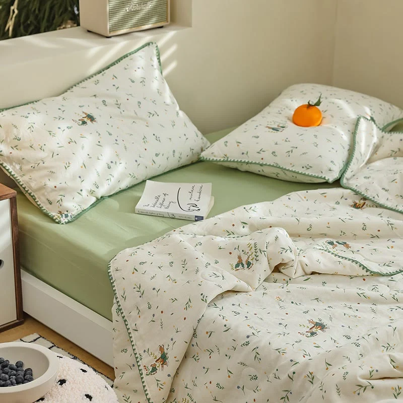Biancheria da letto in garza di cotone Botanical Leaf & Bunny