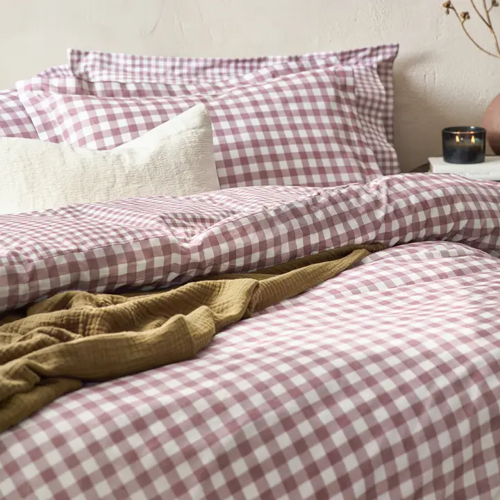 Set copripiumino reversibile o coperta Singolo a quadretti Rosa scuro