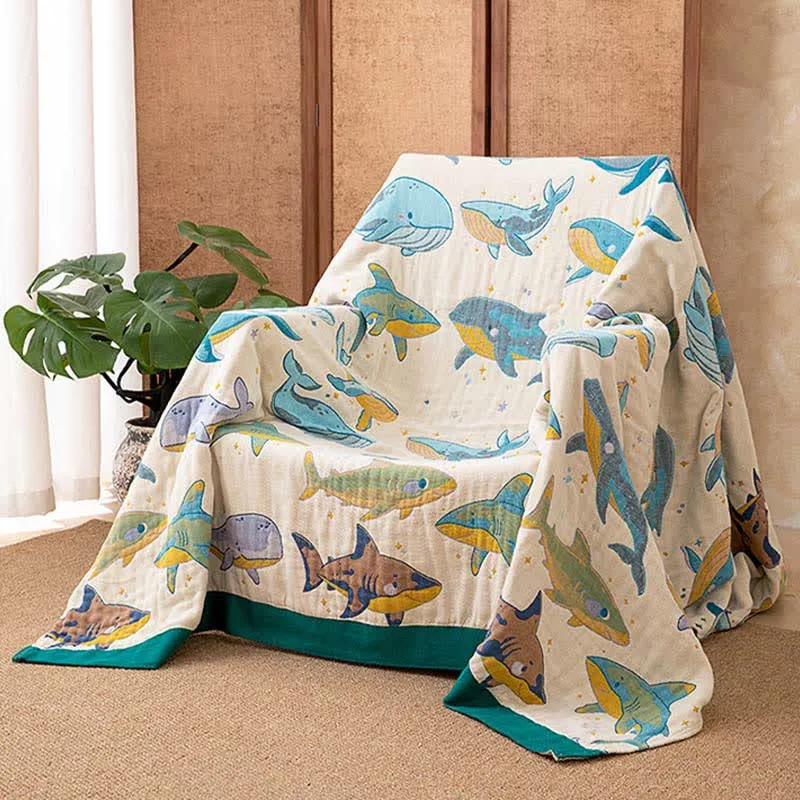 Coperta in cotone con balena e delfino dell'oceano
