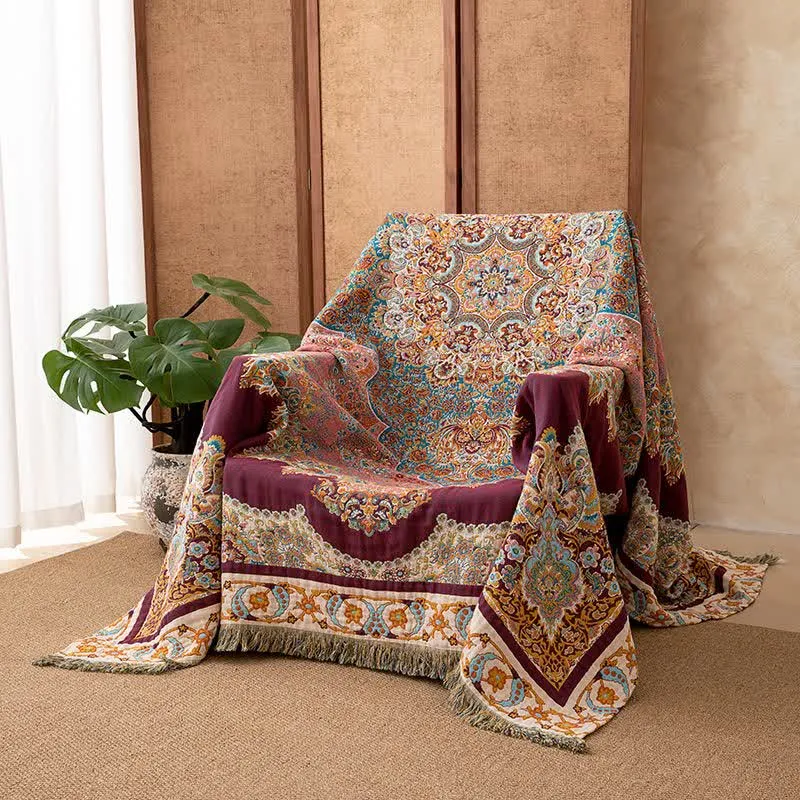 Coperta in cotone con nappe etniche retrò
