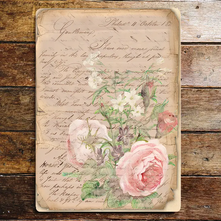 Targa in metallo con lettera in stile shabby chic con rose