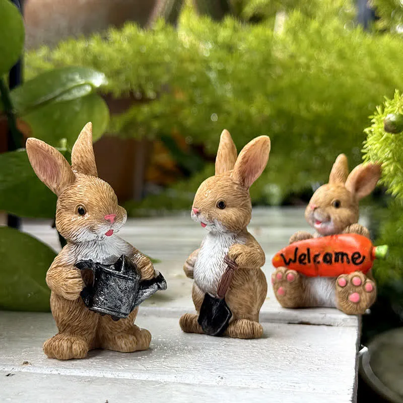 3 miniature di coniglietti da giardinaggio