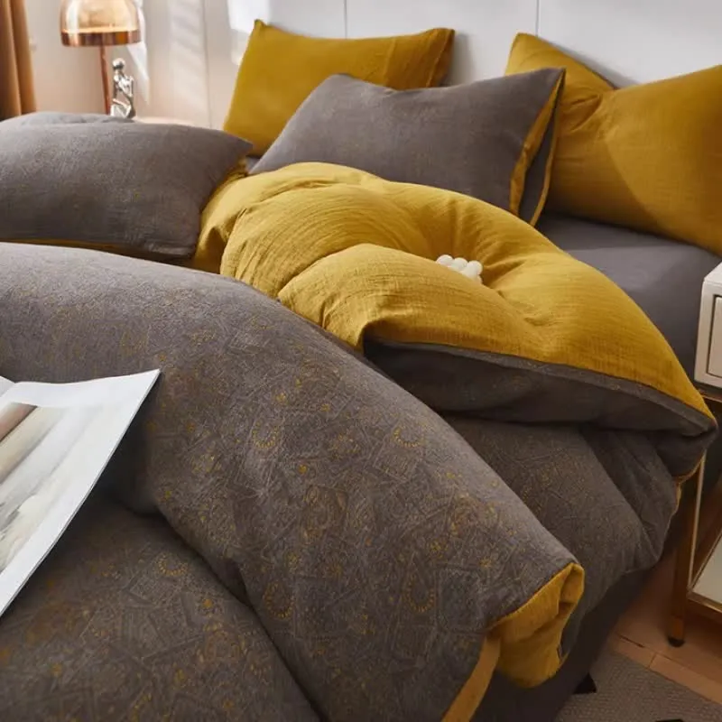 Biancheria da letto in cotone a doppia garza con motivo geometrico sottile