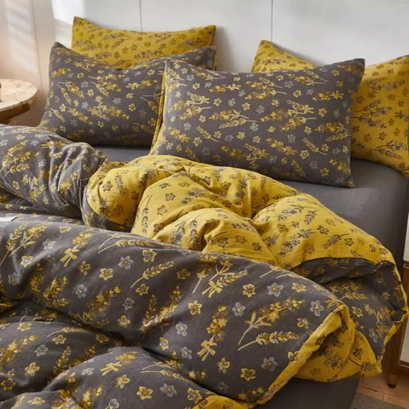 Biancheria da letto in doppia garza di cotone lavanda e floreale