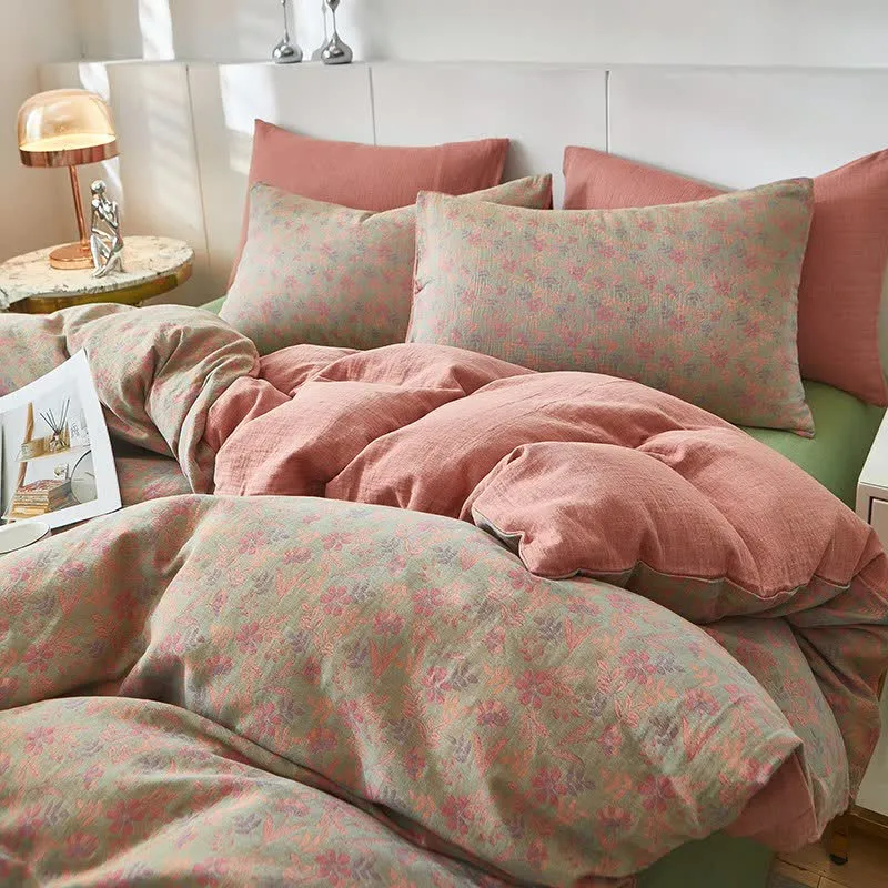 Biancheria da letto in cotone a doppia garza con motivo floreale e foglia Cottage