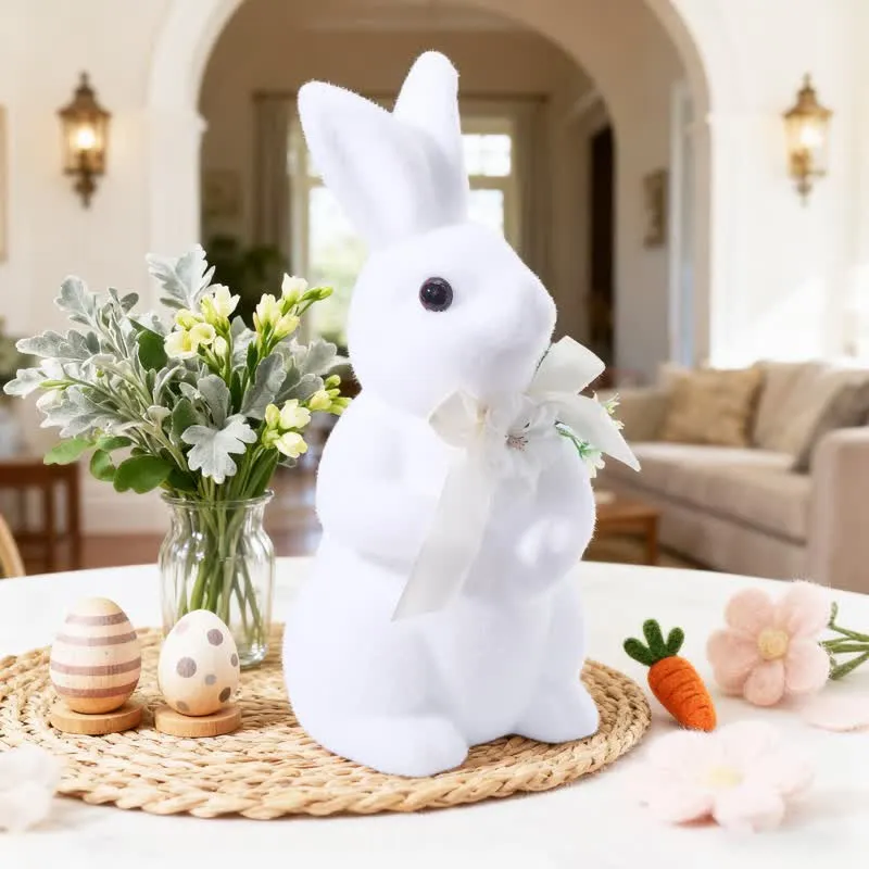 Decorazione da tavolo con coniglietto pasquale floccato