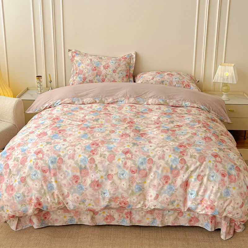 Set di biancheria da letto in cotone spazzolato Dreamy Pink Rose (4 pezzi)
