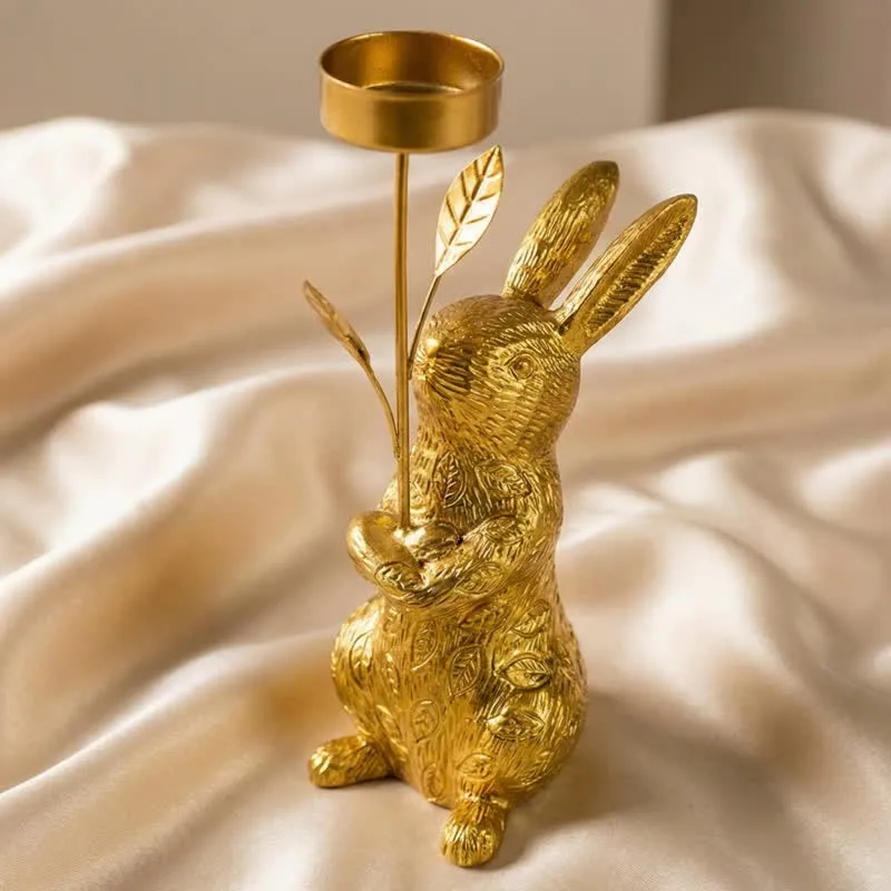 Portacandele pasquale a forma di coniglietto dorato