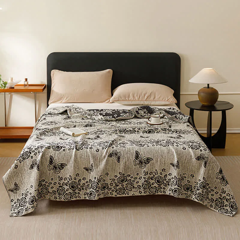 Trapunta in puro cotone con motivo floreale a farfalla Cottage
