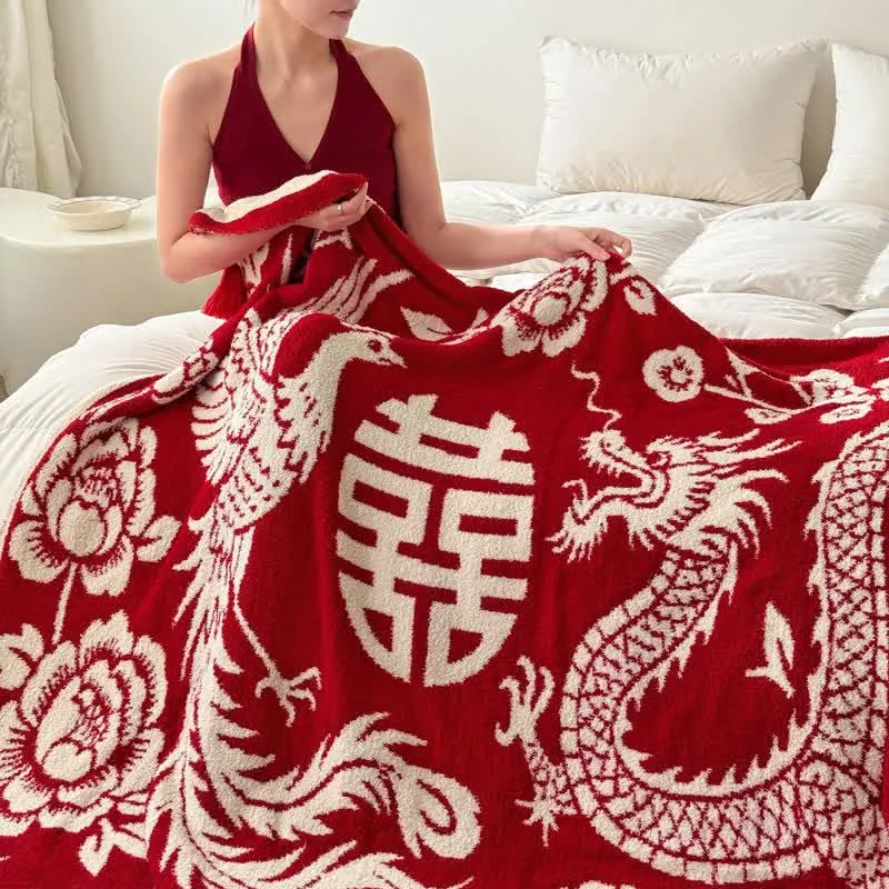 Coperta lavorata a maglia a forma di fenice di buon auspicio