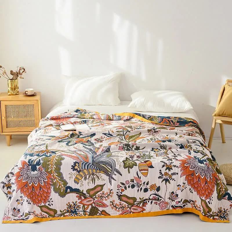 Trapunta reversibile Dreamy Rainforest in garza di cotone